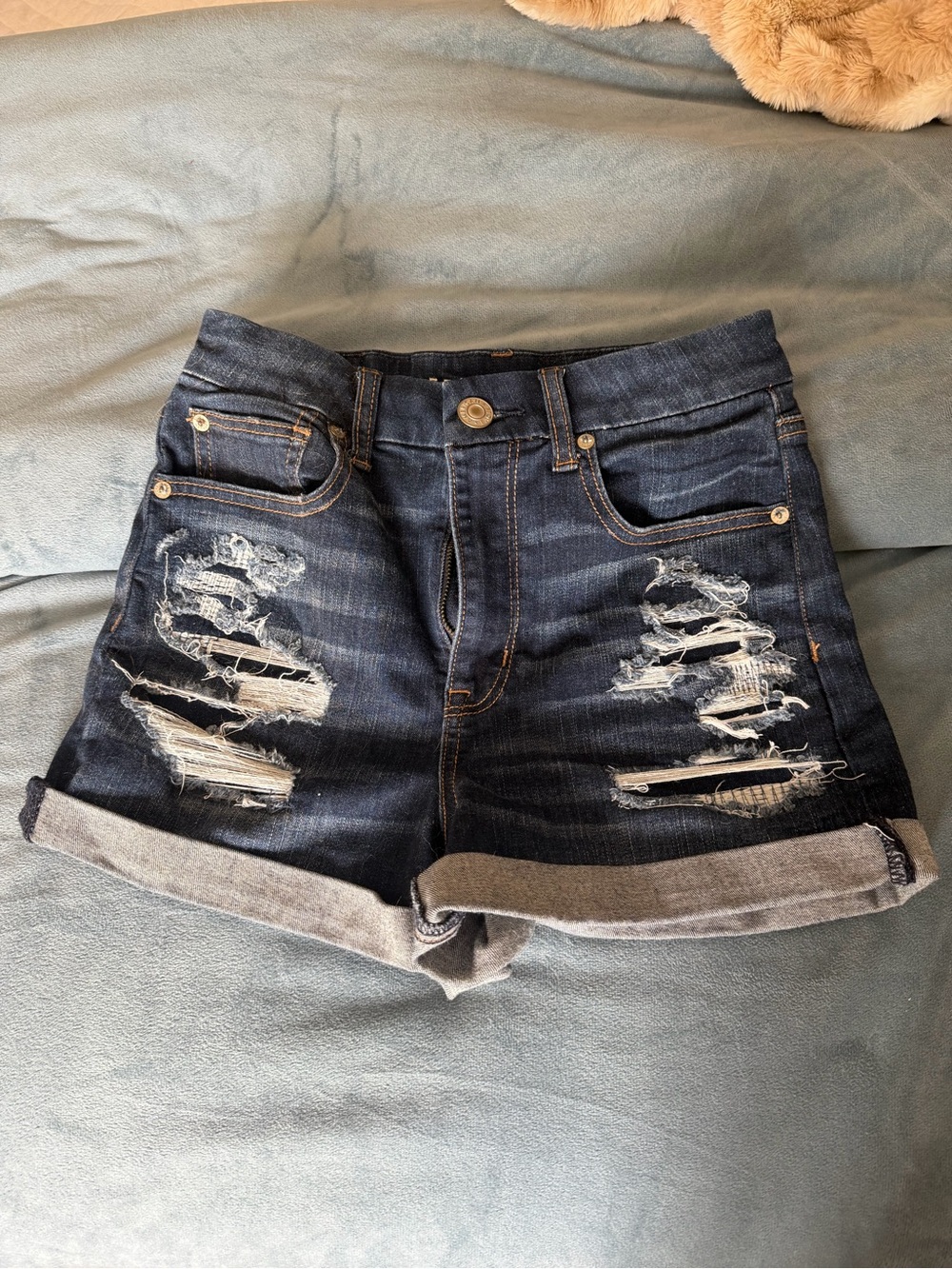 American Eagle Dark Blue Distressed Denim Shorts - Women Size 2